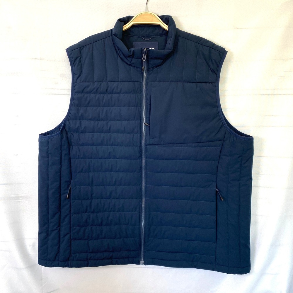 Lands' End Quilted Down Blend Puffer Vest Men XXL Navy Blue Zip Pockets Gorpcore